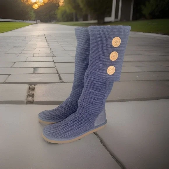 UGG Australia Boots Classic Cardy Knit Tall Boot Womens 8 Sweater Cottage Core - Picture 9 of 13